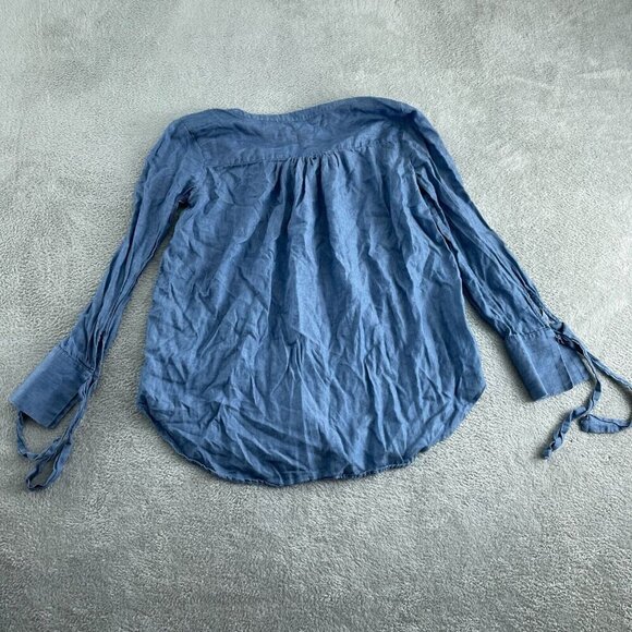 Loft Womens Blue Button-Down Long Sleeve Top With Tie Details 2882 - Picture 2 of 8